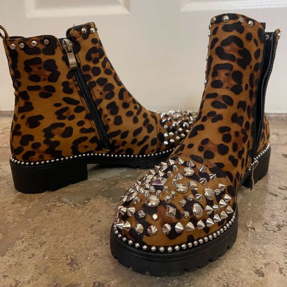 leopard print embellished booties, NEVER worn